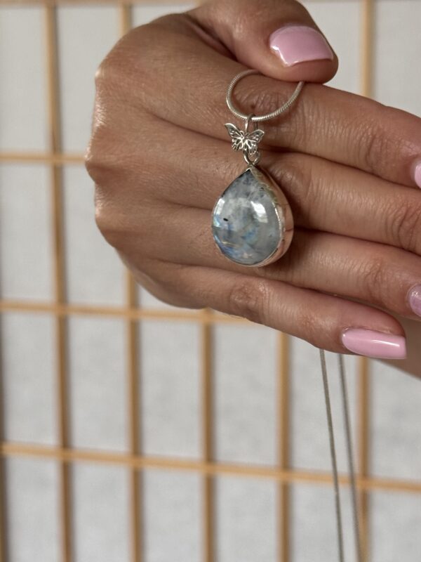 rainbow moonstone tourmaline teardrop pendant