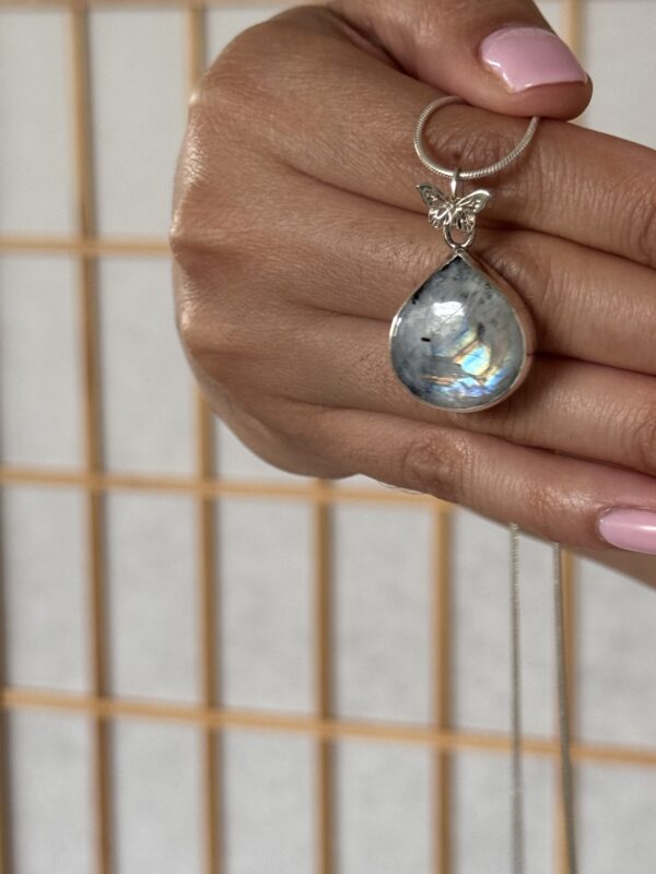 rainbow moonstone tourmaline teardrop pendant