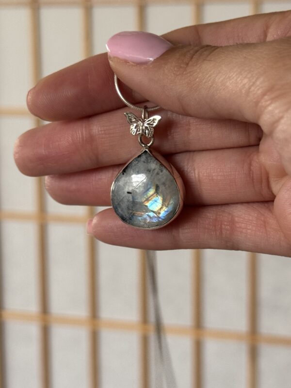 rainbow moonstone tourmaline teardrop pendant