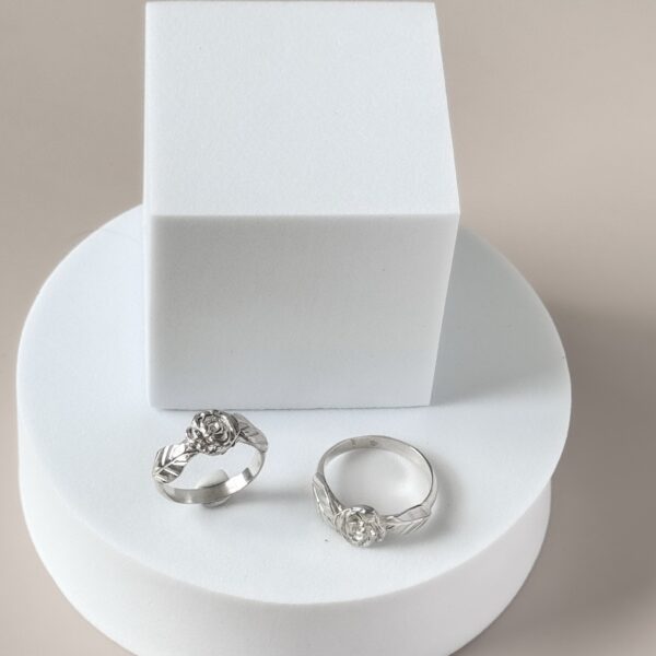 sterling silver rose and leaves ring