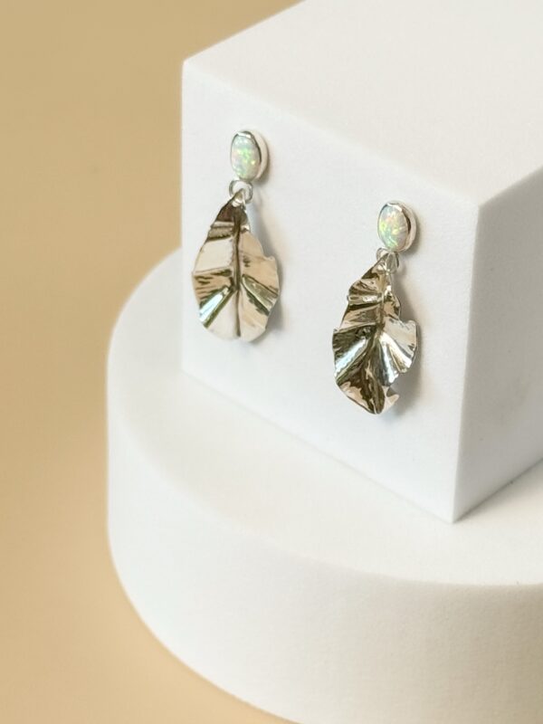 Laurel Oak Leaf Opal Earrings- Sterling Silver img 7390