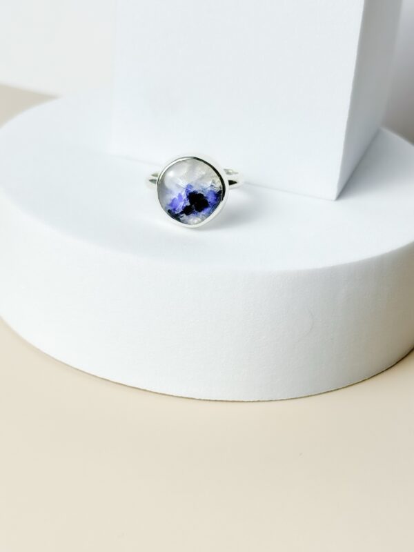 Rainbow Moonstone with Tourmaline Round Ring- Sterling Silver img 7445