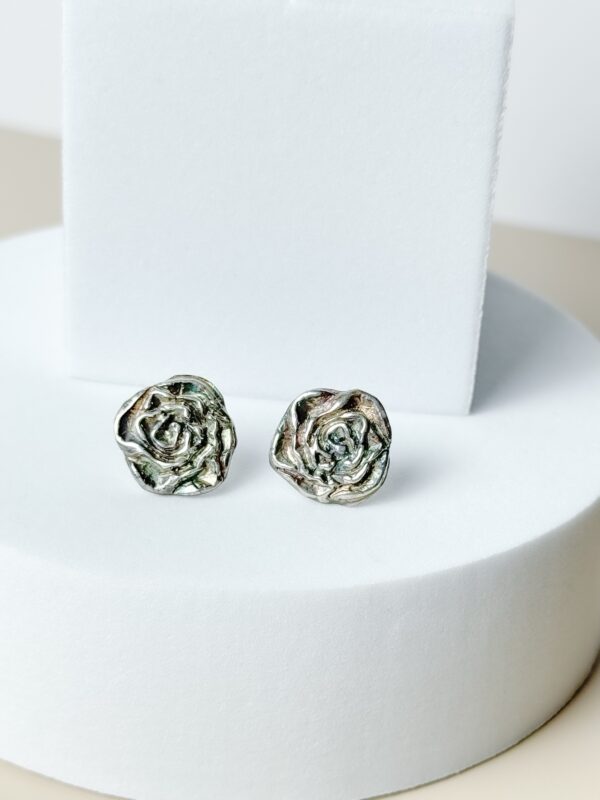 Rose Earrings - Antiqued Patina - Sterling Silver img 7484
